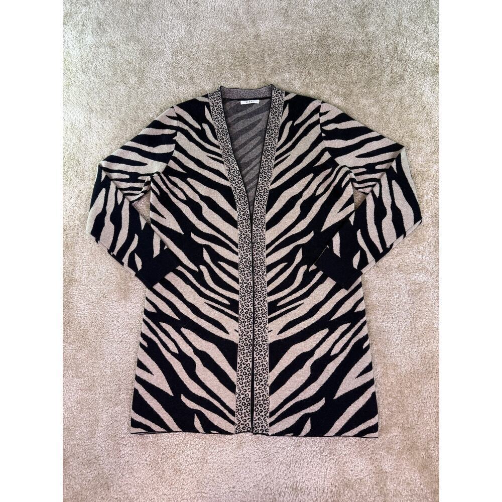 SIONI Womens Sweater Long Sleeve Open Front Cardigan Black Leopard Small